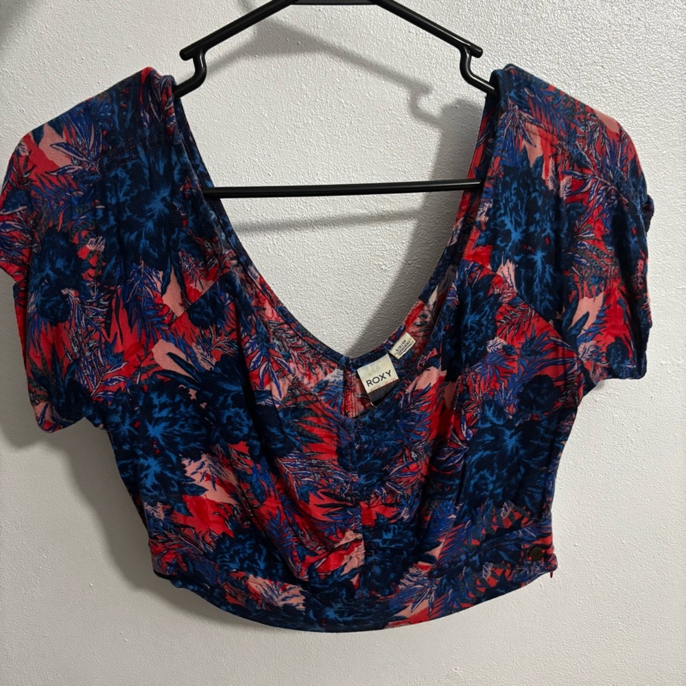 Roxy Tropical Print Crop Top - Blue and Red
